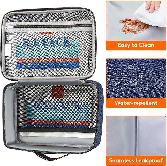 Lifewit Freezable Lunch Box, Insulated Reusable Lunch Bag with 2 Ice Packs, Mini Cooler Snack Bag for Bento Box for Salad, Sandwich, Snacks fo Men Women for Work, Dark Blue 5L
