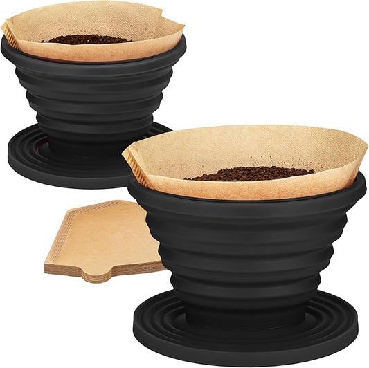 COLETTI Sierra Pour Over Coffee Dripper — Collapsible Pour Over Coffee Dripper — Includes Pack of Paper Filters [Black, Pack of 2]