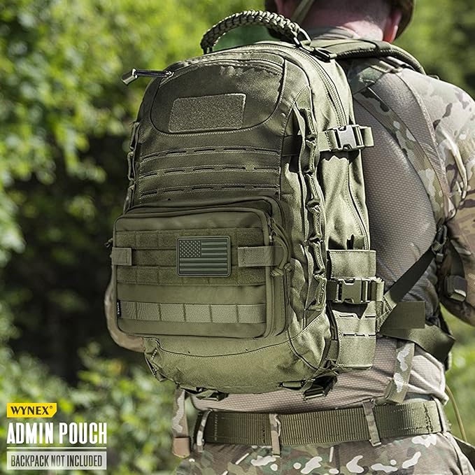WYNEX Tactical Large Admin Pouch of Double Layer Design, Molle EDC EMT Utility Pouch with Map Sleeve Modular Tool Pouch Large Capacity Flag Patch Included