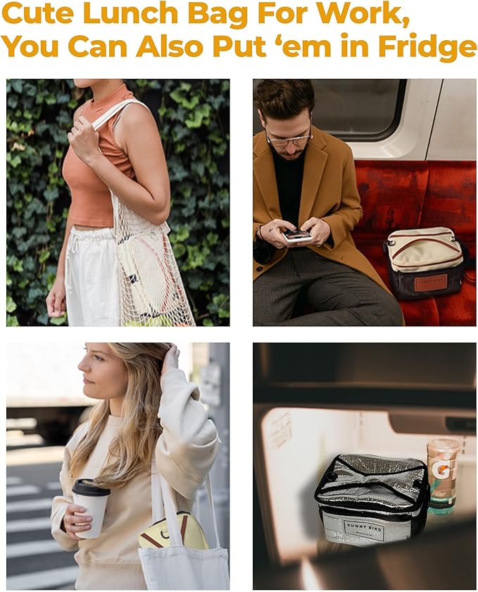 SUNNY BIRD Insulated Lunch Bag with Foldable and Leakproof Design, Thermally Insulated, Shoulder Strap for Women, Men and Teen (White 002)