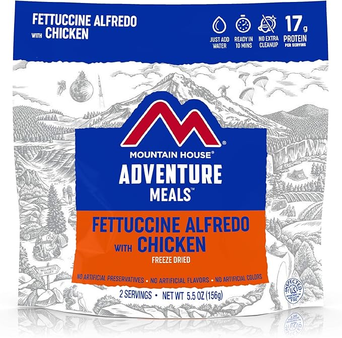 Mountain House Lasagna with Meat Sauce and Fettuccine Alfredo with Chicken | Freeze Dried Backpacking & Camping Food | 2 Servings Each