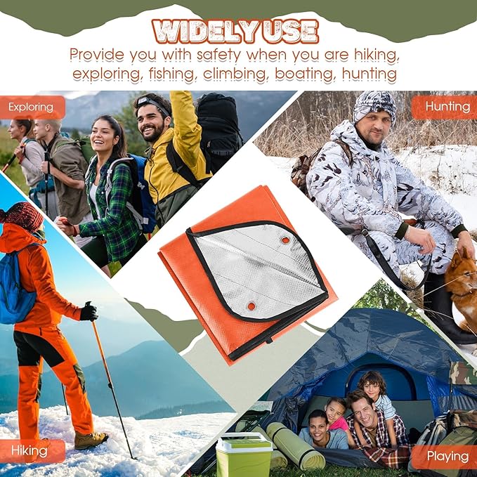 Kingdder 2 Pcs Heavy Duty Emergency Blanket for Survival Thermal Tarp Insulated Tent Camping Tarp Infrared Blocked Blankets for Rescue Camping Hiking (Orange)