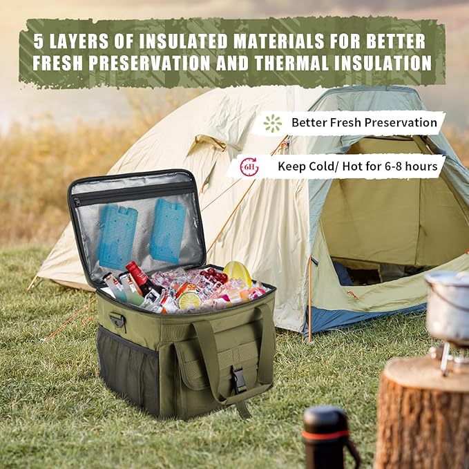 JOYHILL Lunch Box for Men, 40 Cans Large Insulated Lunch Bag, Leakproof Portable Cooler Bag with Shoulder Strap for Camping, Beach, Outdoor, Picnic, Food Delivery 30L,Grey