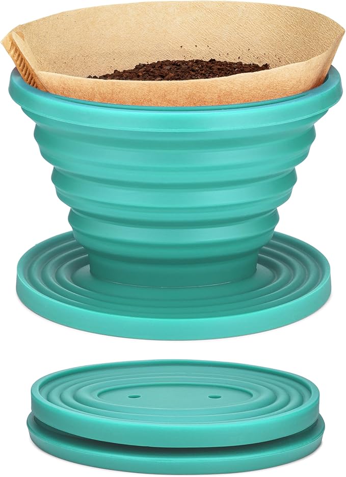 COLETTI Sierra Pour Over Coffee Dripper — Collapsible Pour Over Coffee Dripper — Includes Pack of Paper Filters [Teal, Pack of 2]