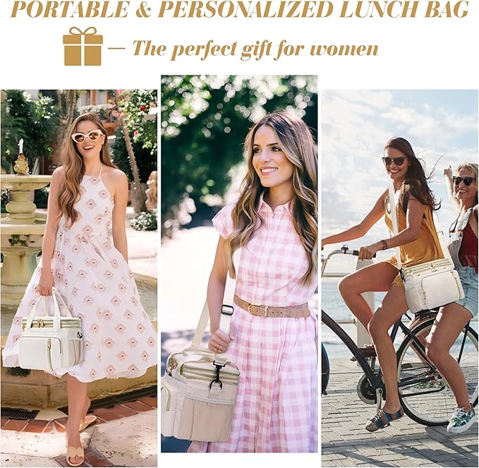 Lunch Box & Lunch Bag for Women, Large Insulated Adult Lunch Box Leakproof Lunchbox Cooler Bag for Work Picnic Beach,16L, Cream