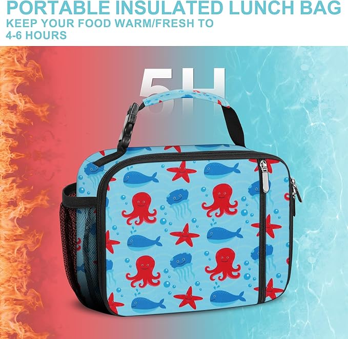 esouler Lunch Box Kids Insulated Lunch Bag for Boys & Girls Durable Children Lunchbox for School with Water Bottle Holder-Octopus