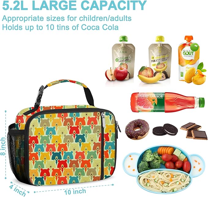 esouler Lunch Box Kids Insulated Lunch Bag for Boys & Girls Durable Children Lunchbox for School with Water Bottle Holder-Bear