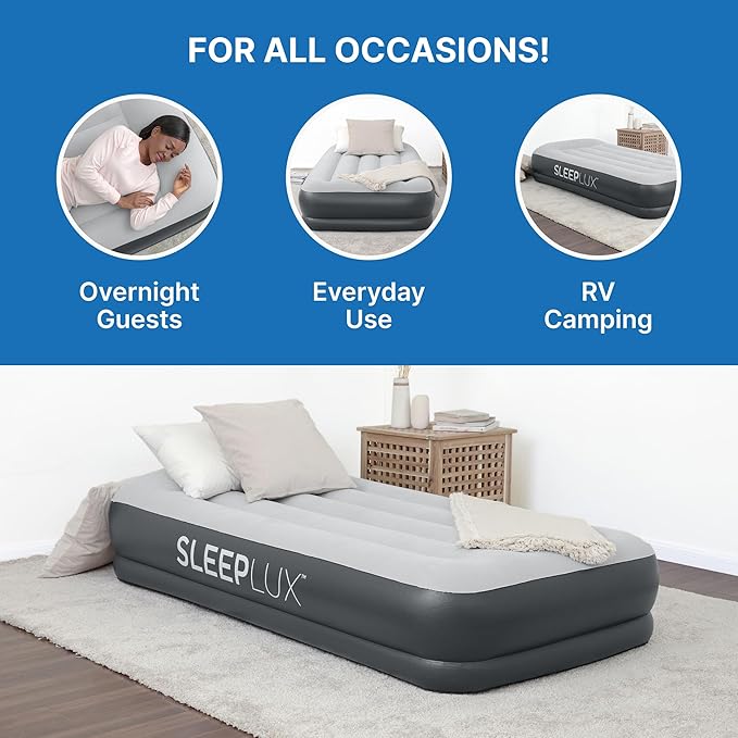 SleepLux Durable Inflatable Air Mattress with Built-in Pump, Pillow and USB Charger