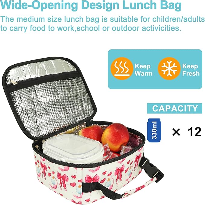 esouler Lunch Box Kids Insulated Lunch Bag for Boys & Girls Durable Children Lunchbox for School with Water Bottle Holder-Bowknot