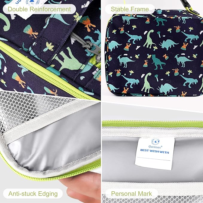 Genteen Lunch Box Kids, Prints Insulated Lunch Bag Kids Boys Girls,Soft Bag Mini Cooler Back to School Thermal Meal Tote Kit Lunch Box for School,Work,Outdoor - Dinosaur