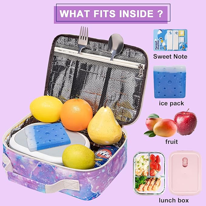 Kids Lunch Box Boys Girls Insulated Lunch Cooler Bag Reusable Lunch Tote Kit for School Travel (Tie Dye Purple)