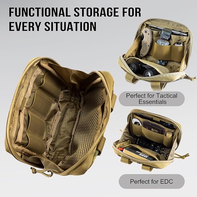OneTigris MOLLE Pouch, Tactical Admin Pouch Belt EDC Tool Organizer Zippered Utility Waist Pack 7.5"x5"x2"