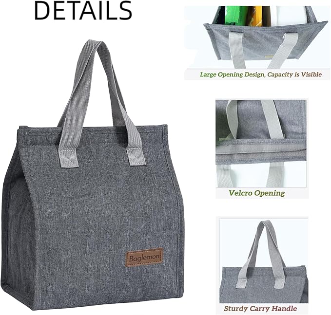 Lunch bag, Insulated Lunch Bag for Women Men, Lunch Containers Reusable Lunch Tote Bags for Work, Travel, Outdoor (Grey)