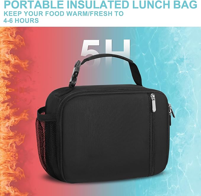 esouler Lunch Box Kids Insulated Lunch Bag for Boys & Girls Durable Children Lunchbox for School with Water Bottle Holder-Black