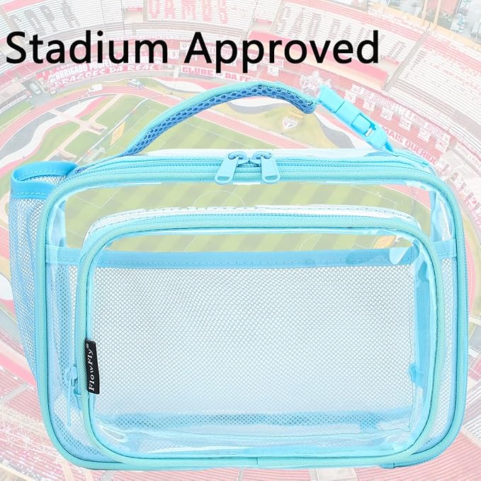 FlowFly Kids Lunch box with buckle Insulated Cooler Back to School Thermal Meal Tote Kit for Girls, Boys, Clear#Blue