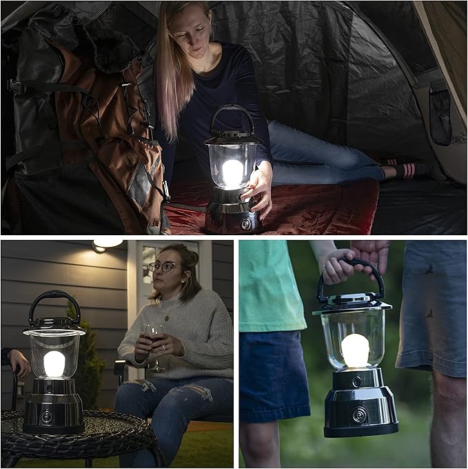Enbrighten Brushed Nickel LED Camping Lantern, Battery Powered, 550 Lumens, 280 Hour Runtime, Carabiner Handle, Hiking Gear, Emergency Light, Blackout, Storm, Hurricane, 14210