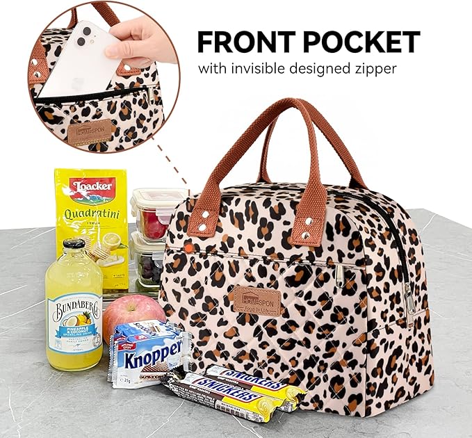 HOMESPON Insulated Lunch Bag for Women Men Adults Lunch Tote with Front Pocket Lunch Box Container Cooler Bag for Work Picnic (Leopard Print)