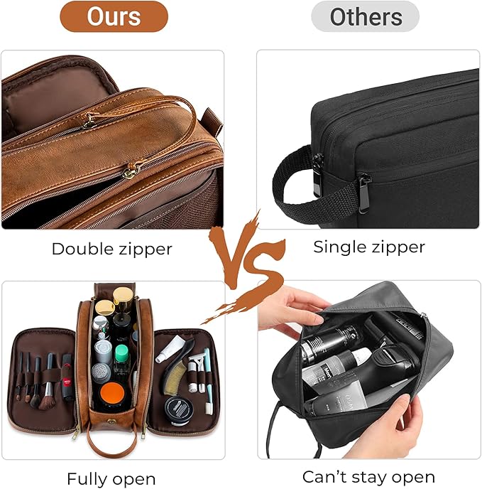 Elviros Travel Toiletry Bag for Men, Shaving Dopp Kit Water-resistant Bathroom Small Toiletries Organizer PU Leather Cosmetic Bags