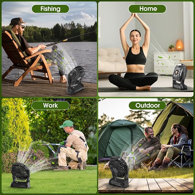 Portable Rechargeable Fan, 20000mAh Cordless Battery Powered Camping Tent Fans with LED Lantern, Small USB C Operated Outdoor Ventilador for Travel Camp Fishing Picnic Beach Office Home Essentials