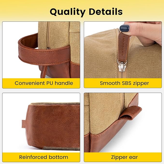 Vorspack Toiletry Bag Hanging Dopp Kit for Men Water Resistant Canvas Shaving Bag with Large Capacity for Travel - Brown