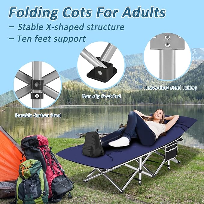 HABUTWAY Camping Cot, Portable Camping Cot for Adult, 28" Wide Sleeping Cot Max Load 600LBS with Thick Mattress and Carry Bag, Portable Camping Bed for Outdoor Camping/Office, Home Nap