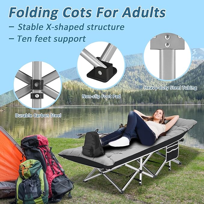 HABUTWAY Camping Cot, Portable Camping Cot for Adult, 28" Wide Sleeping Cot Max Load 600LBS with Thick Mattress and Carry Bag, Portable Camping Bed for Outdoor Camping/Office, Home Nap