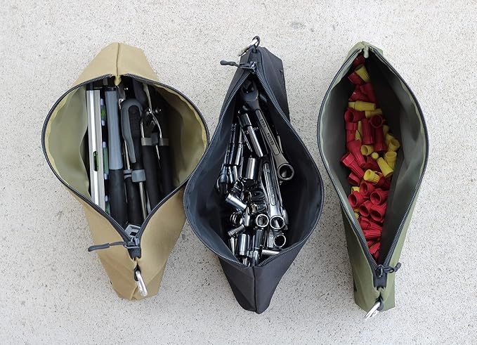 COREFLEX Premium Tool Pouch Zipper Bag, Small Tool Bag, Multipurpose Storage pouch, Heavy duty Flat Bottom Tool bag with YKK Zipper (6 pack Large 12inch)