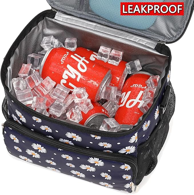 Insulated Lunch Bag for Adult/Women/Men, Reusable Large Lunch Box Cooler Soft Leakproof Tote, Thermal Meal Prep Lunch Pail with Adjustable Shoulder Strap for School/Travel/Office, Daisy