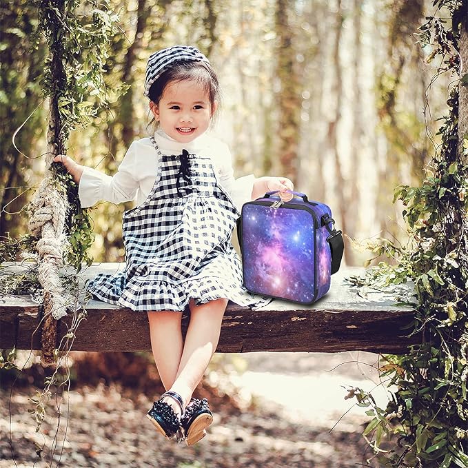 Universe Space Galaxy Nebula Lunch Bag for Girls Boys Outer Space Galaxy Insulated Lunch Box for Kids School Picnic Travel Outdoor,Students Teens Thermal Lunch Tote Bag with Adjustable Shoulder Strap