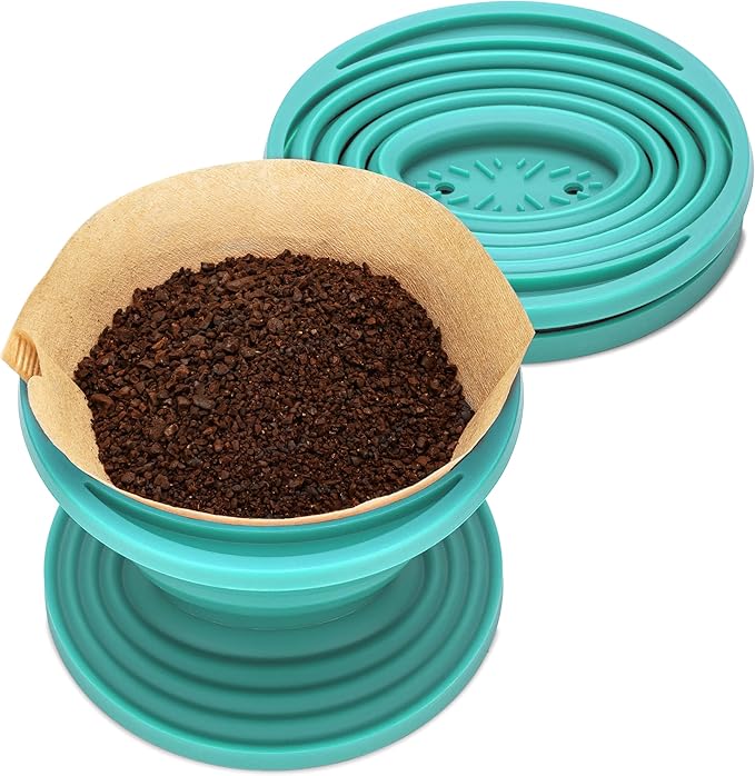 COLETTI Sierra Pour Over Coffee Dripper — Collapsible Pour Over Coffee Dripper — Includes Pack of Paper Filters [Teal, Pack of 2]