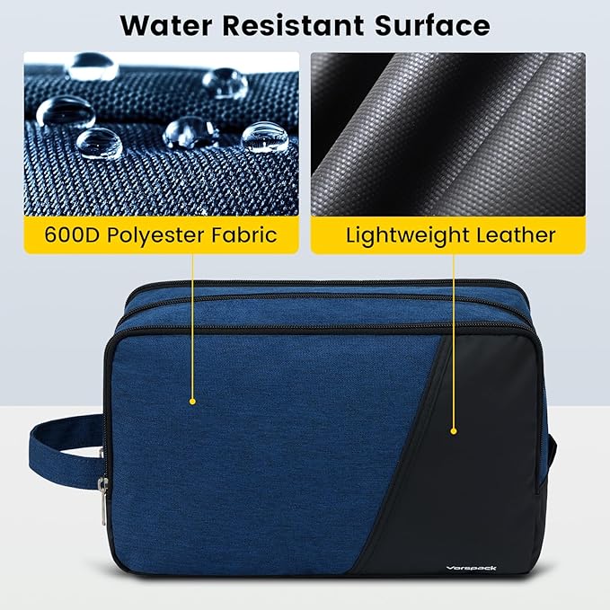 Vorspack Large Travel Toiletry Bag - Water Resistant Toiletry Bag for Men Dopp Kit for Bathroom Toiletries Accessories Gifts - Navy Blue