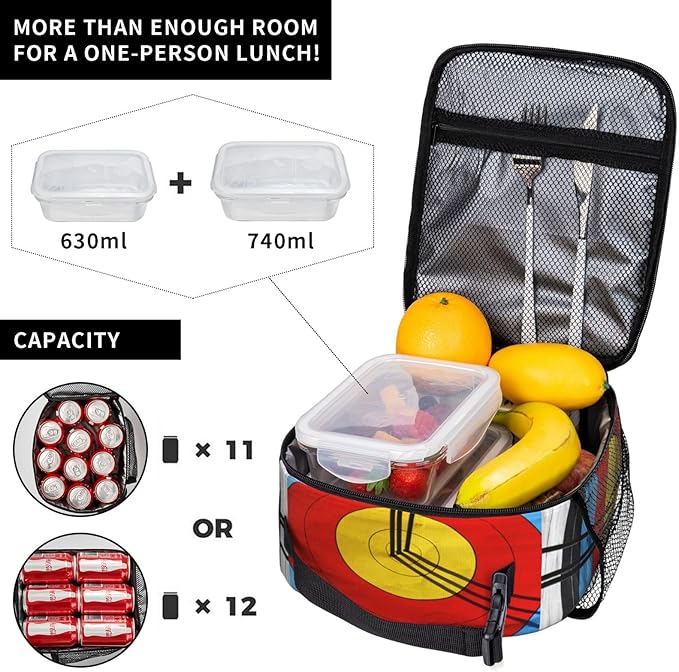 Arrow Target Archery Fun Insulated Lunch Bag Reusable Cooler Lunch Box Portable Leakproof Thermal Container Tote Bags for Girls Boys School Travel