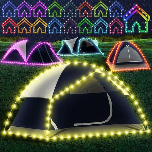 Camping Tent String Lights (40FT), 17 Colors 7 Flashing Modes LED Rope Lights Battery Operated with Remote Control, Waterproof Camping Tent Light Outdoor for Night Camping, RV (Tent Not Include)