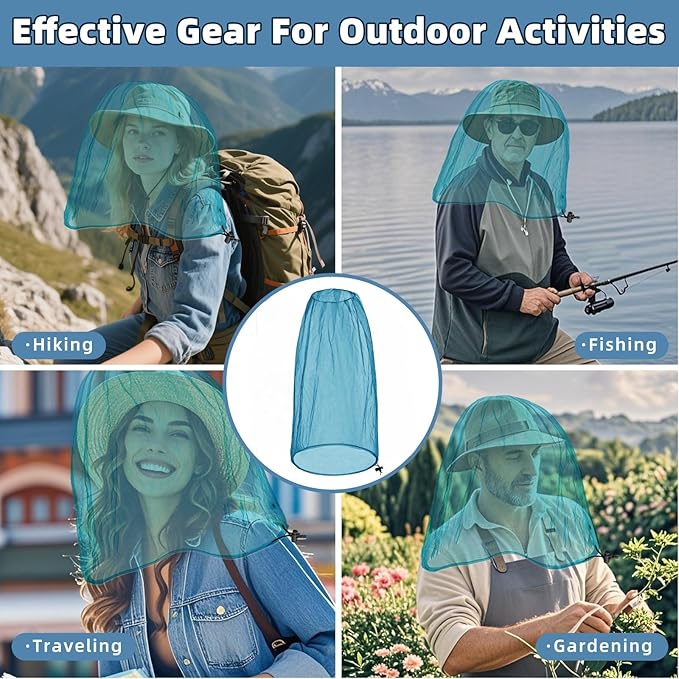Oversized Mosquito Net 42 x 25 Inches Ultra Large Mosquito Head Net Face Neck Fly Mesh Netting Fits All Hats for Outdoor Camping Hiking Fishing Gardening Safari(Blue)