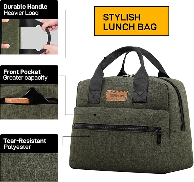 HOMESPON Insulated Lunch Bag for Women Men Lunch Box Cooler Lunch Tote for Work Picnic (Green)