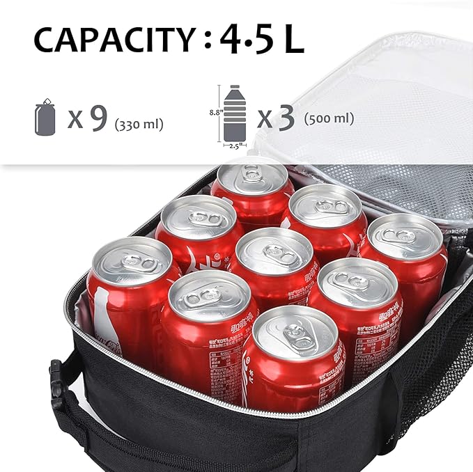 Tirrinia Small Insulated Lunch Bag for Men Women, Splash Proof Mini Portable Reusable Thermal Lunch Box Cooler Tote for Adults & Kids, Black