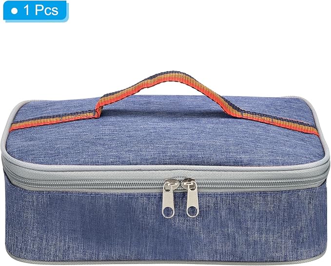 PATIKIL 9"x6"x3" Insulated Lunch Bags, Portable Food Containers Bag Flat Bento Bags Reusable Thermal Lunch Pail for Men and Women, Blue