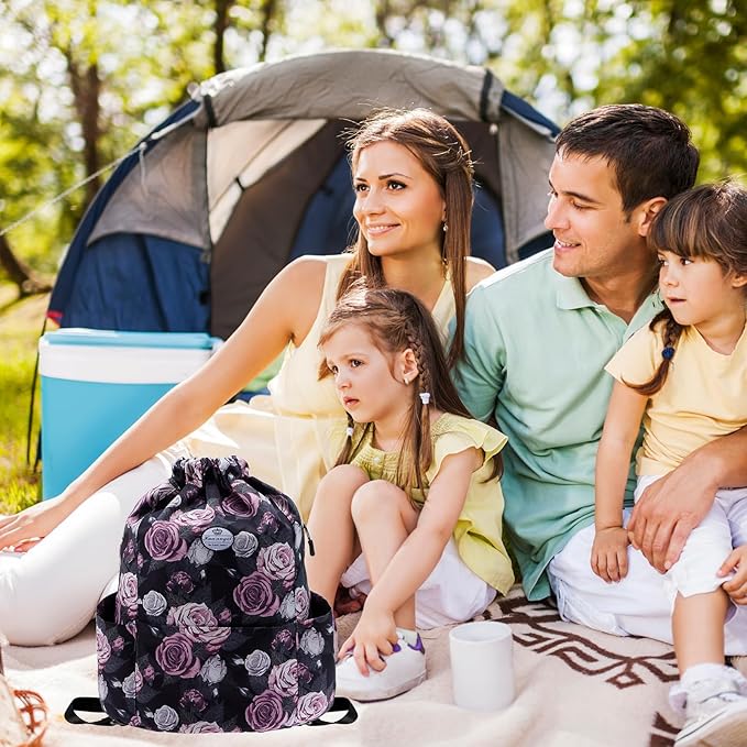 HUA ANGEL Floral Print Drawstring Bag - Lightweight Waterproof Cinch Sackpack with Side Pocket for Men & Women Travel Gym Bag