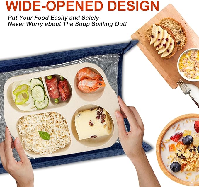 Mziart Dark Blue Oxford Cloth Lunch Bag, 8.86L x 5.12W x 10H, 2 Gallon Capacity, Insulated Aluminum Foil Interior, Leakproof and Lightweight