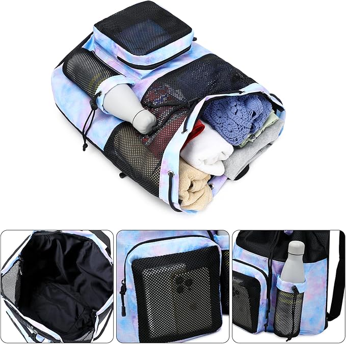 Lohol Large Mesh Drawstring Backpack with Shoe Bag, Durable Swimming String Sack with Handle for Sports Gym Yoga Beach Travel