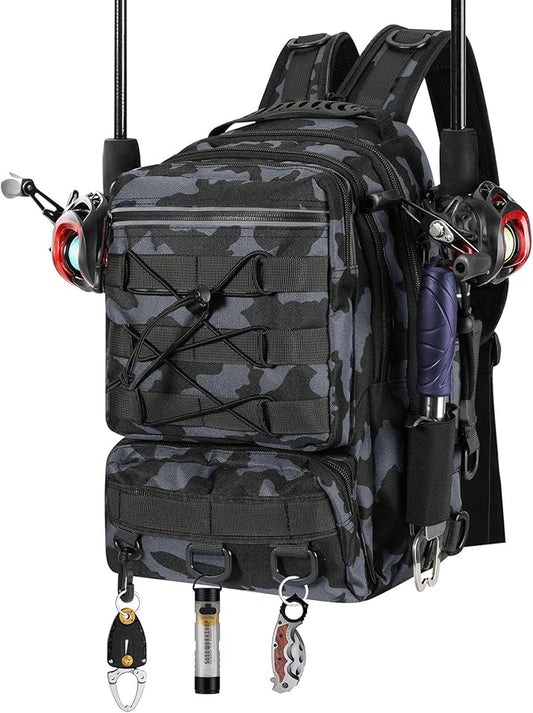 MoKo Fishing Backpack Sling Bag with Rod & Gear Holder, Nylon Waterproof Fishing Tackle Storage Bag for Fishing