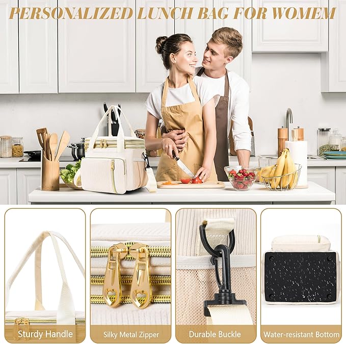 Lunch Box & Lunch Bag for Women, Large Insulated Adult Lunch Box Leakproof Lunchbox Cooler Bag for Work Picnic Beach,16L, Cream