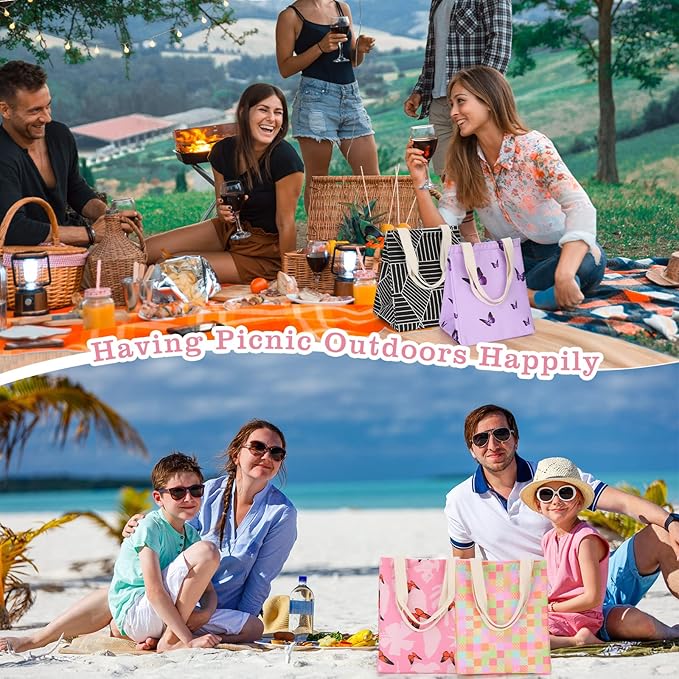 Berlune 20 Pcs Insulated Lunch Bag Bulk 8.3 x 6.7 x 10.24 Inch Reusable Portable Lunch Tote with Aluminum Foil Thermal Cooler Bag for Kids Women Men Office School Picnic, 10 Styles