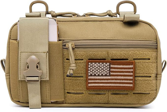 Molle Admin Pouch with Laser Cutting Loop,Car EDC EMT Molle Pouches, Large Capacity Tactical Pouch, EDC Pouch Organizer Include US Flag