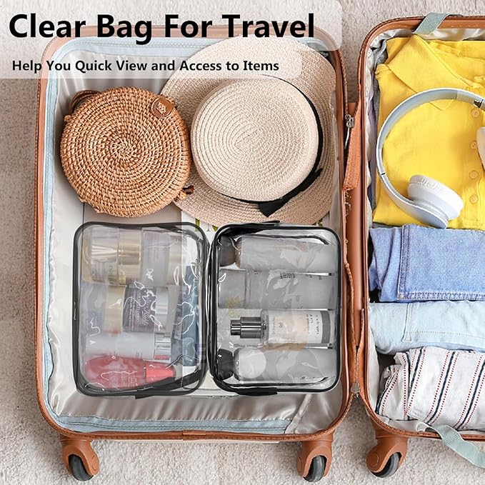 Lermende 2pcs Clear Toiletry Bag TSA Approved Travel Bag,Carry On for Travel,Airport Airline Accessories Compliant Bag,Quart Sized Makeup Cosmetic bag Women Men (Black, 5 Pack)