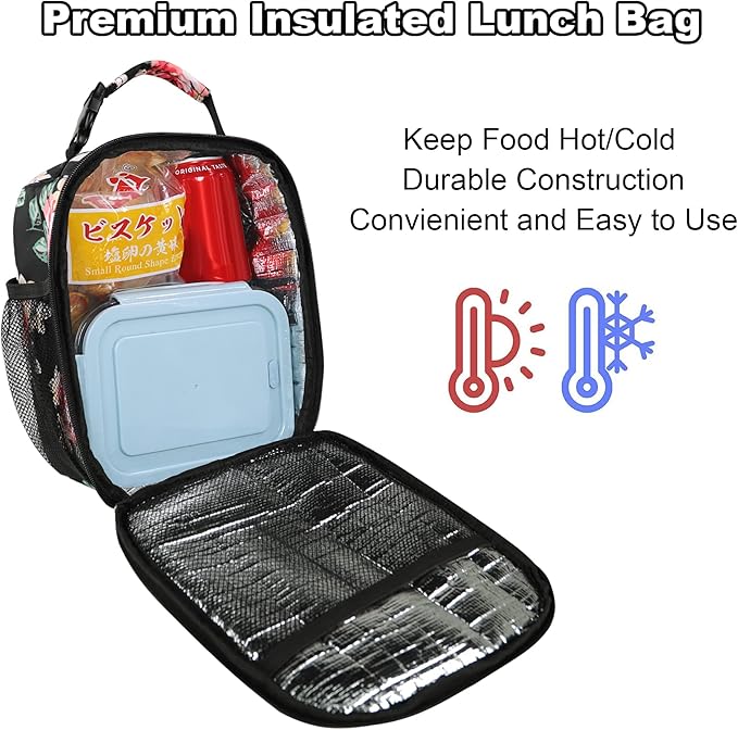 Lunch Box for Men Women Adults Small Lunch Bag for Office Work Picnic - Reusable Portable Lunchbox, Penoy Flower