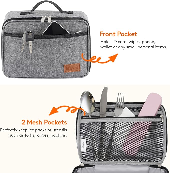 Lifewit Freezable Lunch Box, Insulated Reusable Lunch Bag with 2 Ice Packs, Mini Cooler Snack Bag for Bento Box for Salad, Sandwich, Snacks fo Men Women for Work, Gray 5L