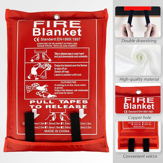 FLASLD Large Fire Blanket for Home and Kitchen, 6 ft x 8 ft Fiberglass Welding Blanket Emergency for People, Flame Retardant Protection and Heat Insulation