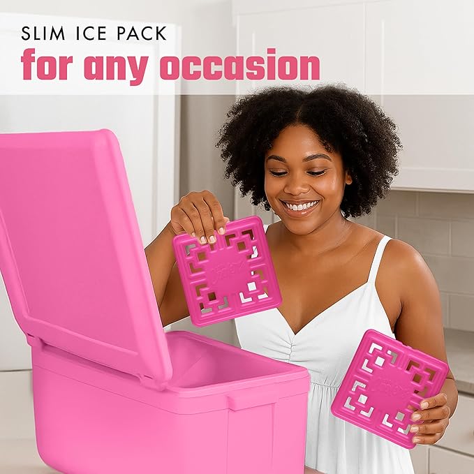 Cool Coolers Large Fashion Ice by Fit + Fresh, 3pk Ice Blocks for Lunchboxes, Freezer Packs for Coolers, Hot Pink