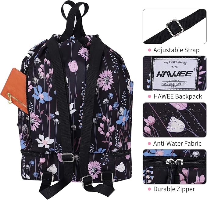 Dry Wet Drawstring Backpack with Shoe Compartment for Women Adjustable Gym Bag